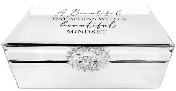 Mirrored Jewelry Box with Rhinestones - A Beautiful Day Begins with a Beautiful Mindset