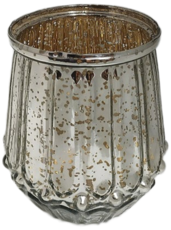 Decorative Embossed Silver Tone Exterior & Gold Champagne Tone Interior Ribbed Glass Vase