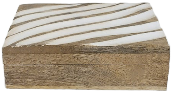 Matte White Wavy Striped Ribbed Wooden Jewelry Box