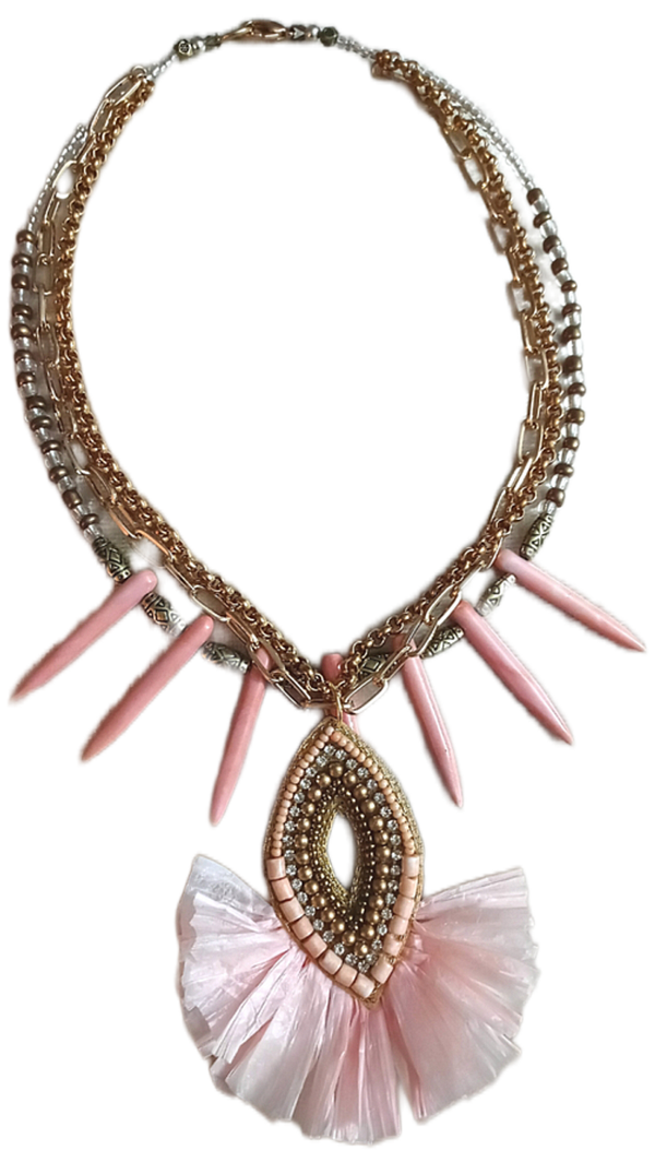 Shabby Chic Tribal Spike Bamboo Coral Gemstone Multi Layer Bib Necklace