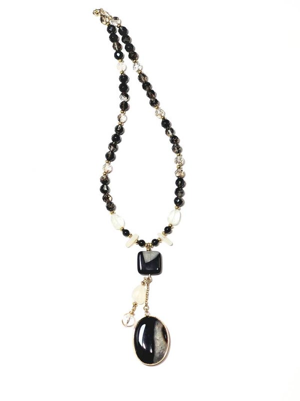 Lariat Agate Citrine Quartz Gemstone Necklace & Earrings Set