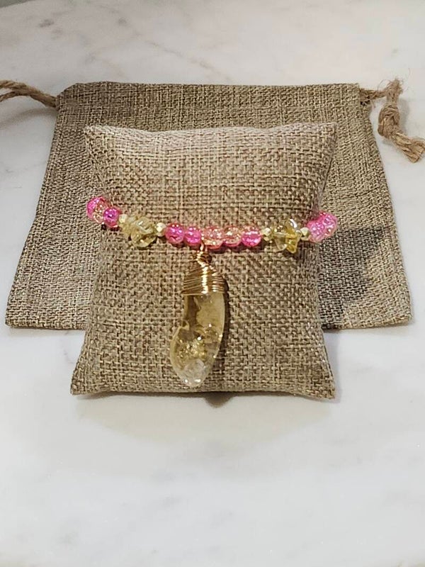 Handcrafted Gemstone Bracelet (Citrine & gold tone Hematite)