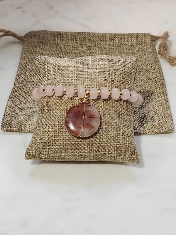 Handcrafted Gemstone Bracelet (Jade, Fire Quartz & gold tone Hematite)