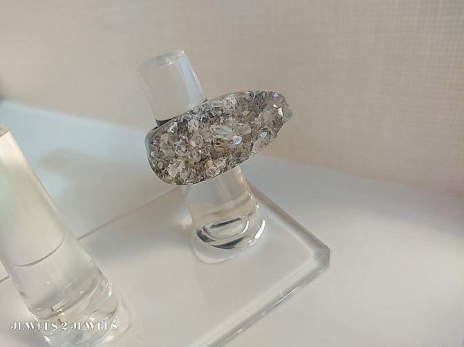 Blue Banded Amethyst Agate Druzy Carved Gemstone Ring - Size 6 3/4 (119355-102)