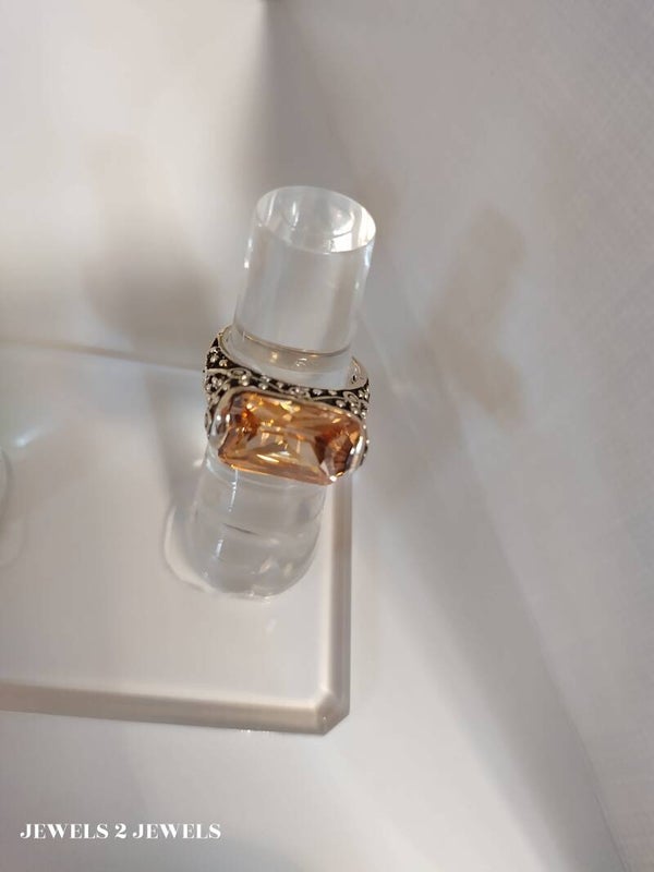 Light Orange Crystal Glass Sterling Silver Ring - Size 6 (119355-104)