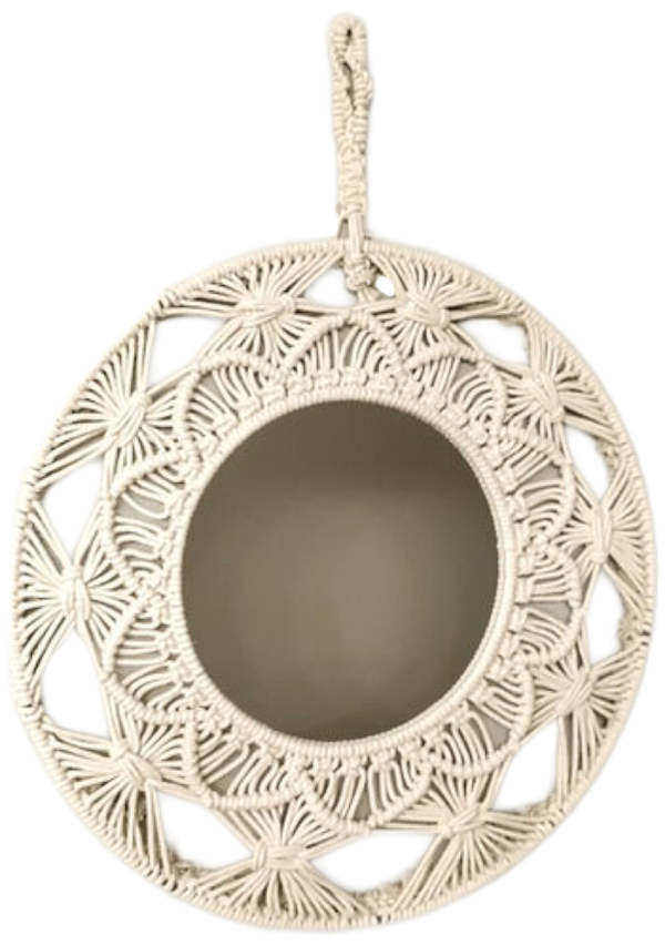 22" Round Macrame Embellished Wall Mirror