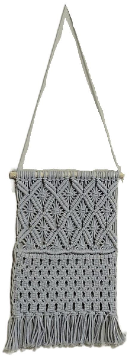 42.5" Grey Hanging Macrame Pouch Wall Decor