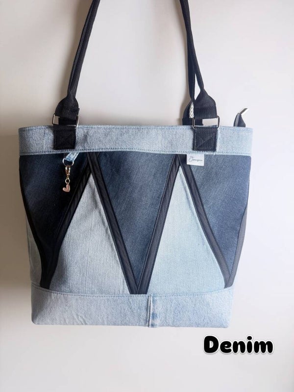 Handgemachte Upcycling-Jeanstasche-Denim Patchwork