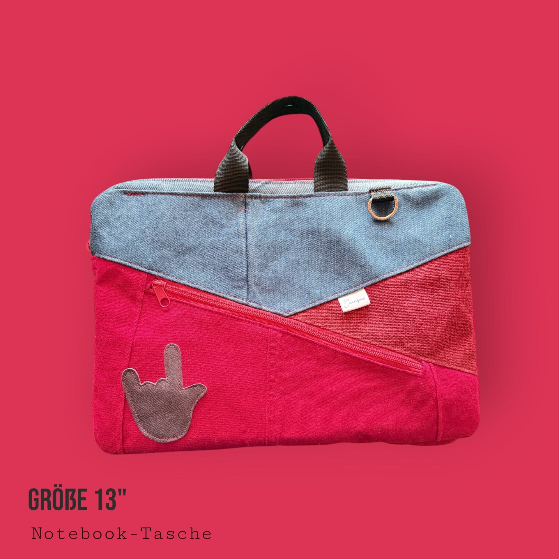 Notebook-Tasche 13" mit Handzeichen Leder schwarz