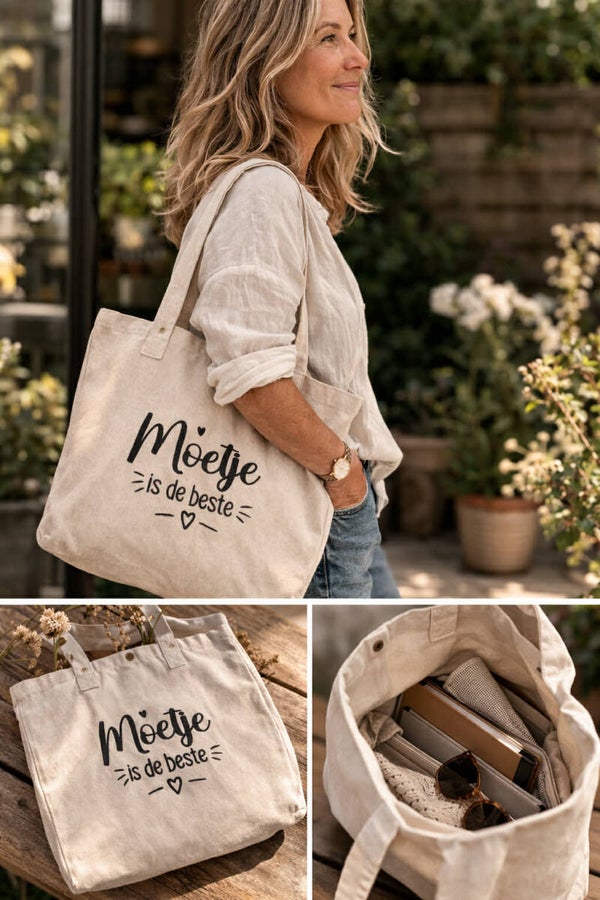 Grote shopper met naam – geborduurde tas voor dagelijks gebruik
