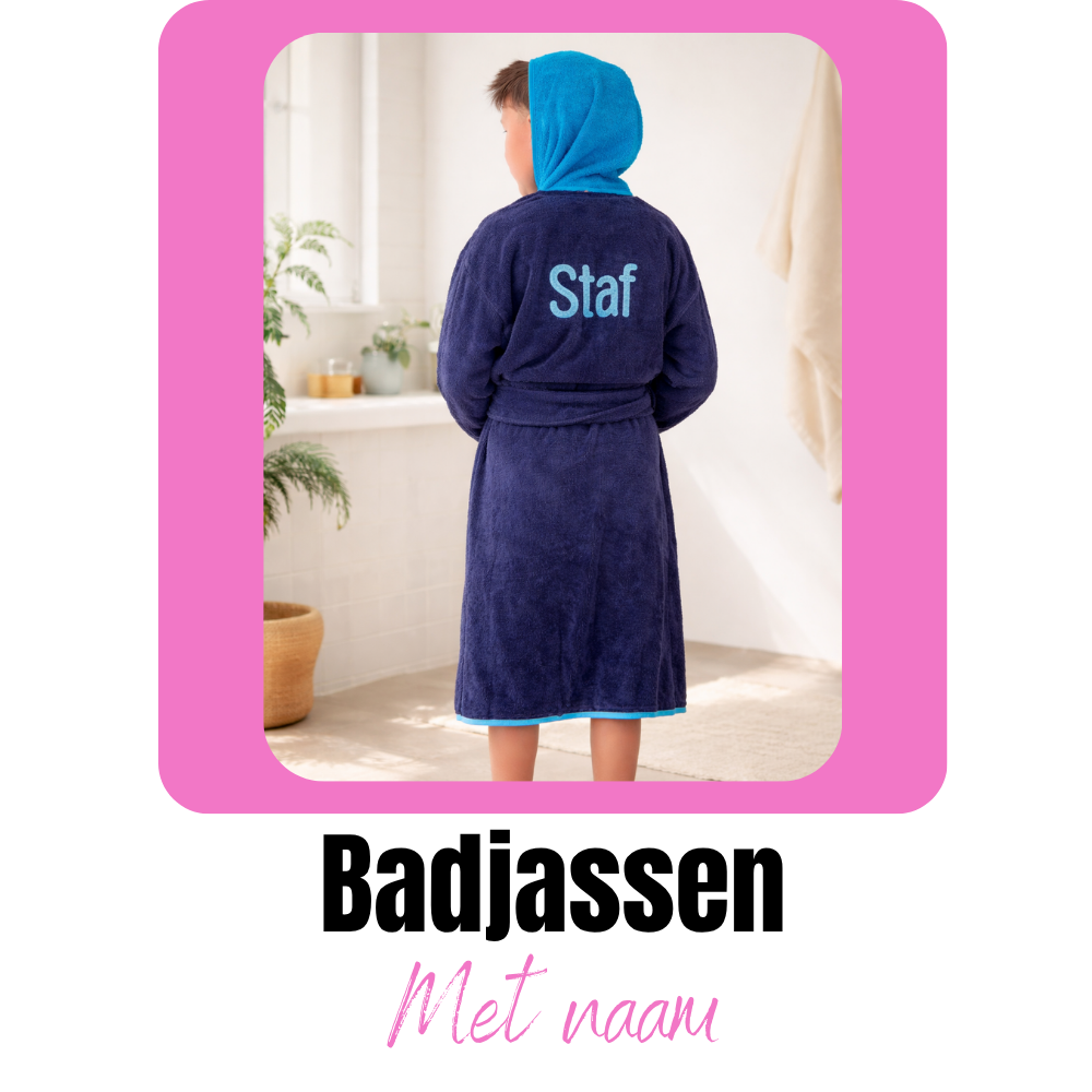 badjas met naam geborduurd gepersonaliseerd kinderen volwassenen