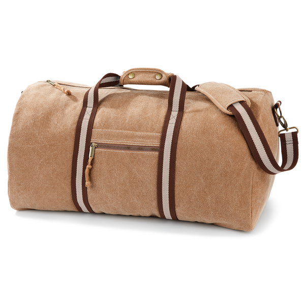 Vintage weekendtas met initialen – geborduurde canvas reistas