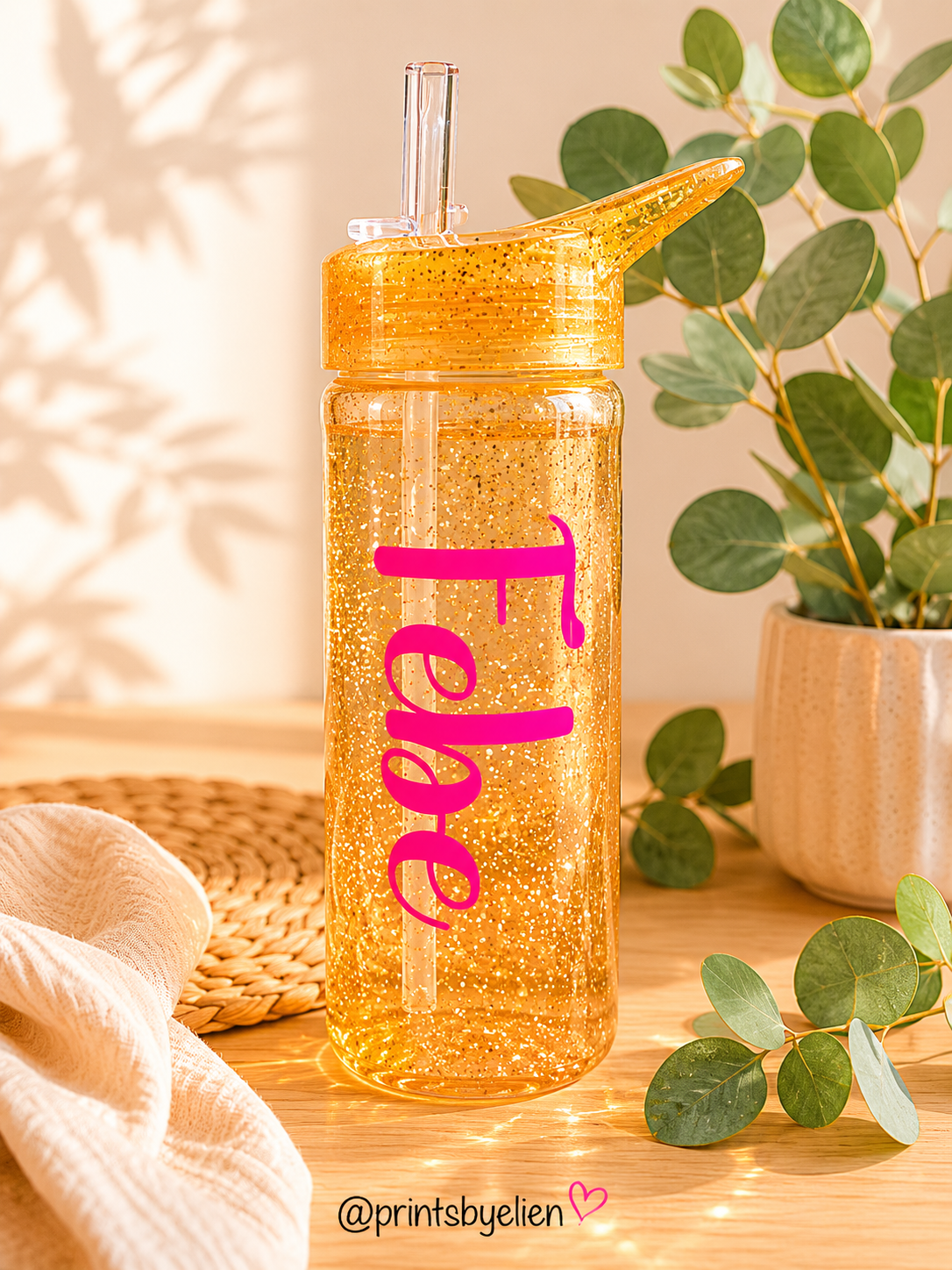 Waterfles goud glitter met naam