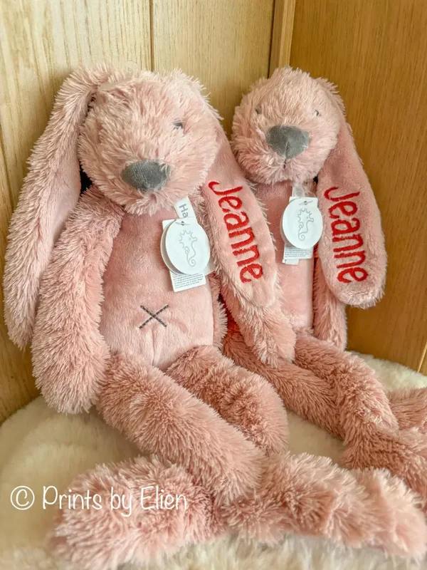 Knuffel met Naam – Gepersonaliseerde Babyknuffel Geborduurd - Rabbit Richie