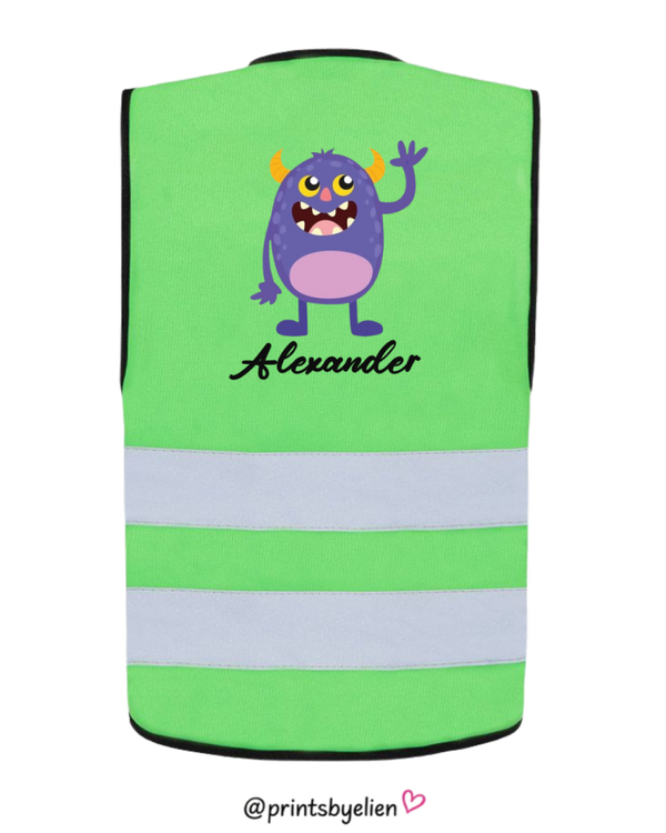 Fluohesje met naam voor kinderen - Gepersonaliseerd veiligheidshesje Monster