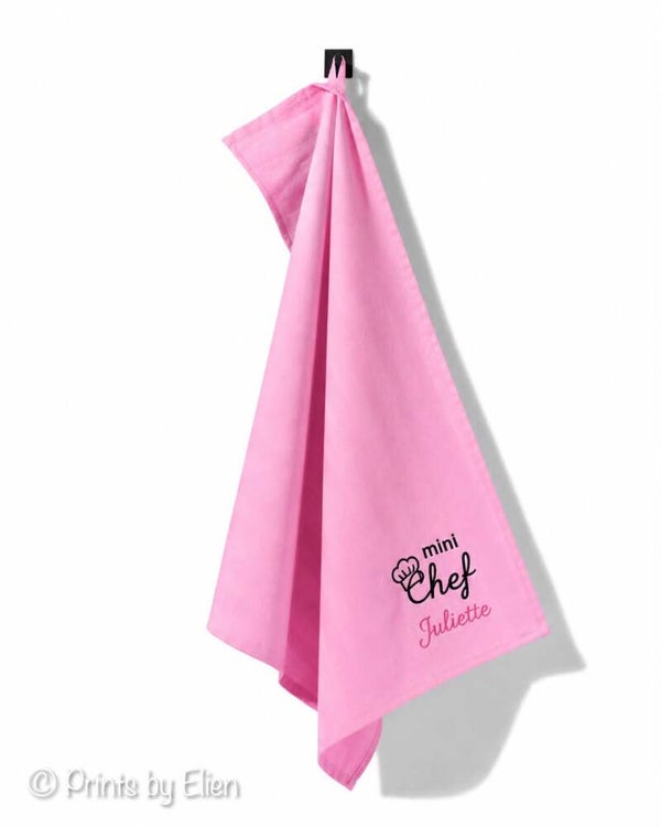 Geborduurde theedoek met naam – gepersonaliseerde keukenhanddoek