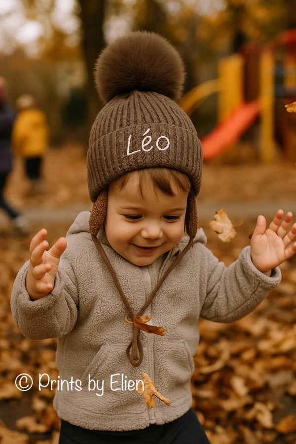 Baby Winter Muts Met Oorwarmers en Pompon