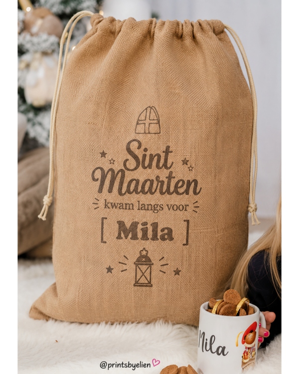 Jute Sint Maarten zak met naam – Gepersonaliseerde zak voor Sint Maarten