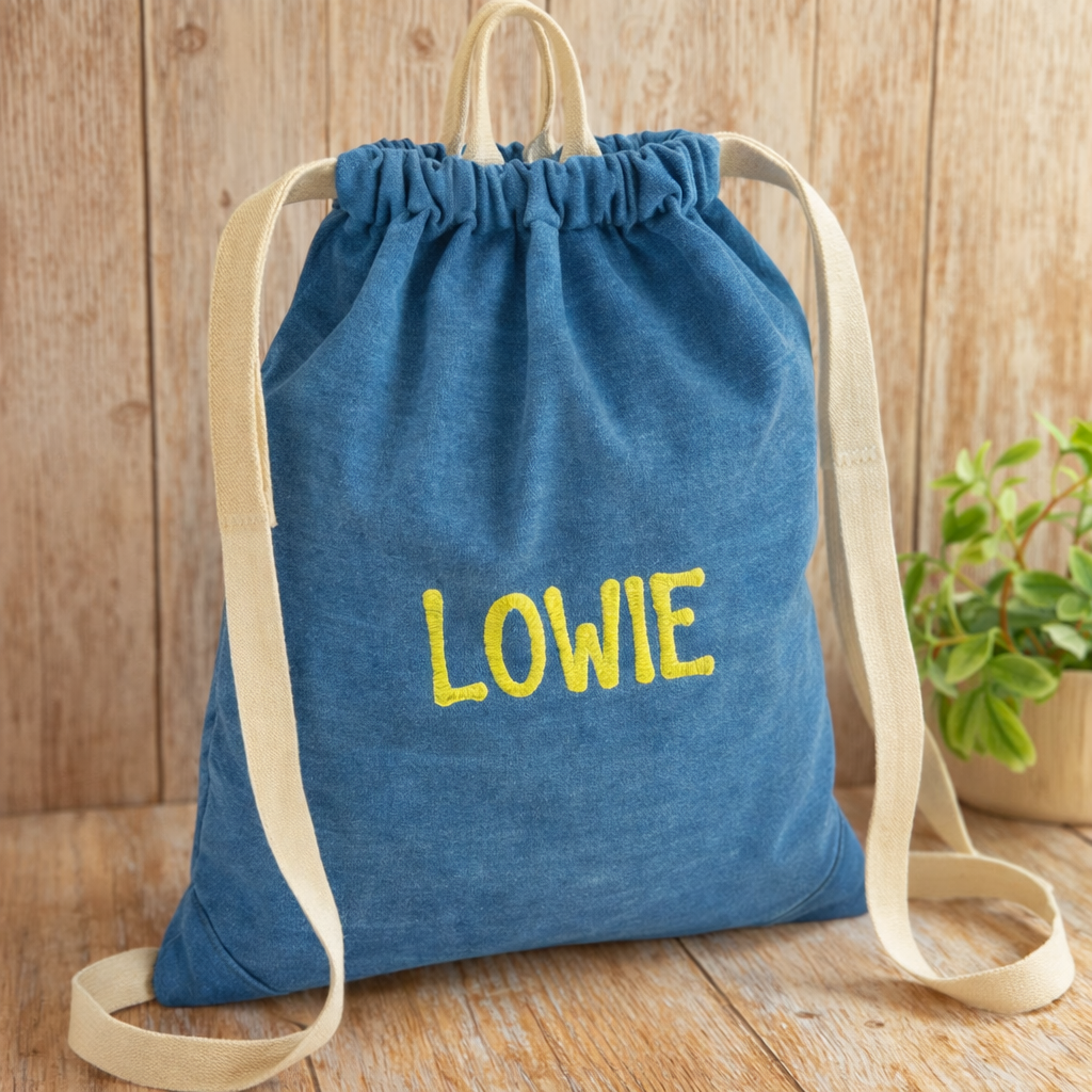 Gymbag Denim met geborduurde naam