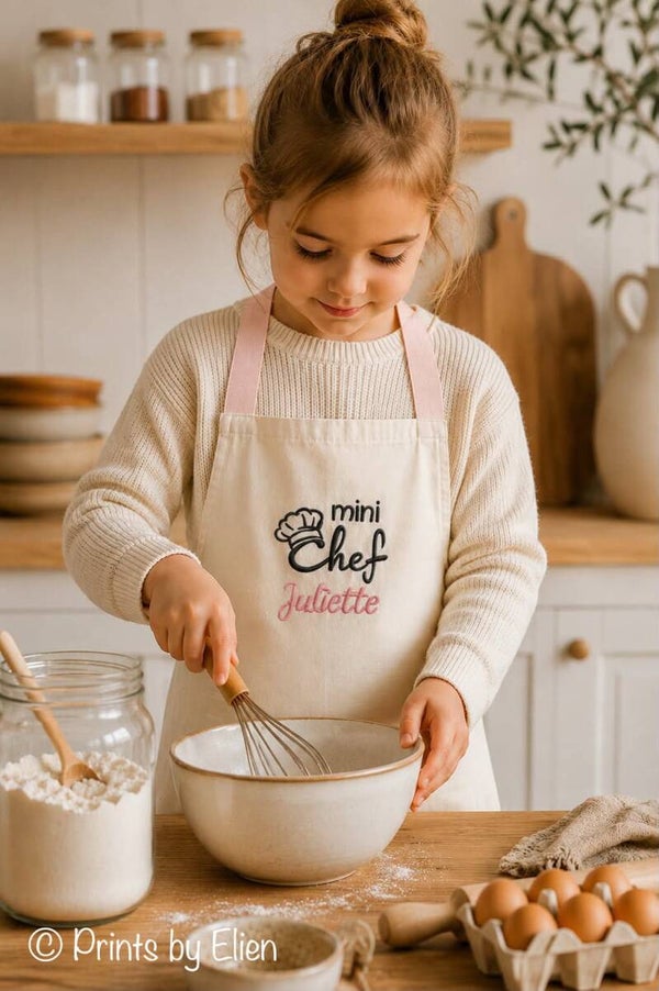 Kinderschort met naam geborduurd – Mini Chef kookschort voor kinderen