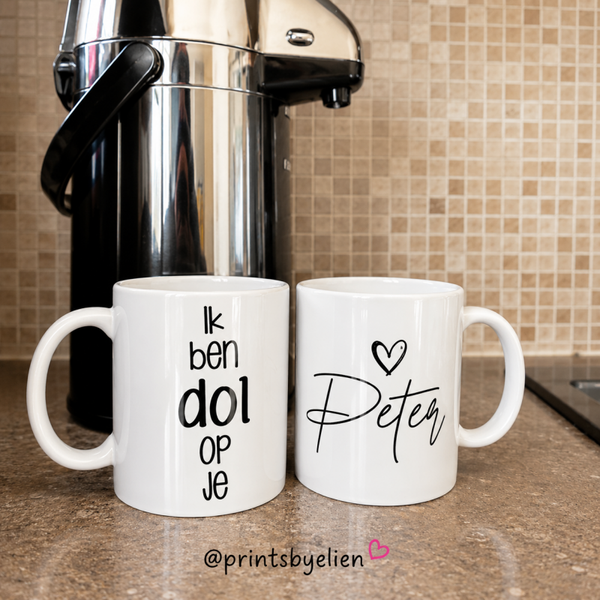 Mok met naam “Ik ben dol op je” – romantisch koffiemok cadeau