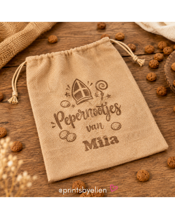 Pepernotenzakje met naam - Gepersonaliseerd Sinterklaas zakje