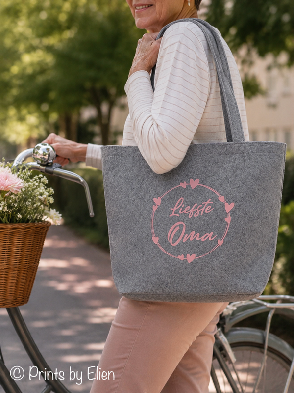Vilten tas met opdruk Liefste Oma of Meter – gepersonaliseerde shopper