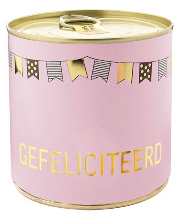 Cake in blik | Gefeliciteerd Roze