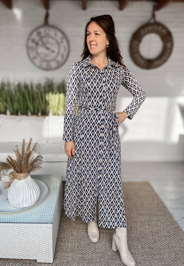 Jurk Sabrina | Beige & Blauw