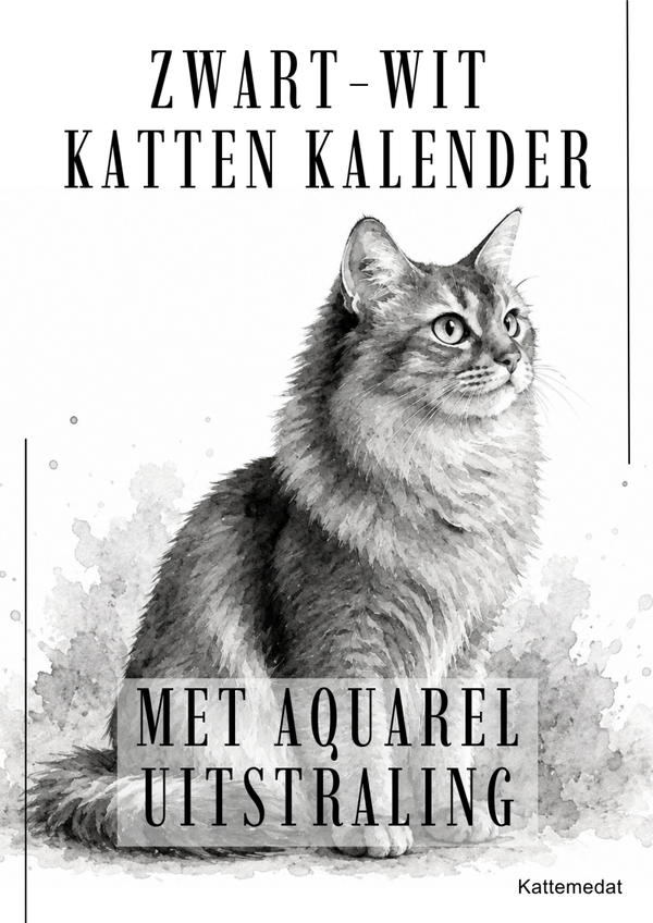 Kattenkalender- zwart wit afbeeldingen in aquarel stijl