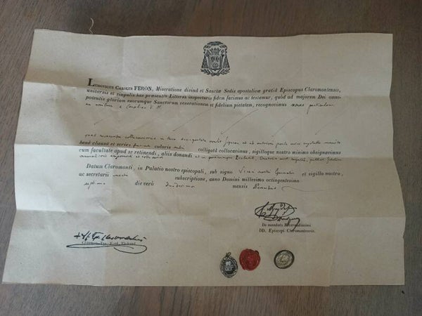 Saint cecilia cecile relic and document silvered