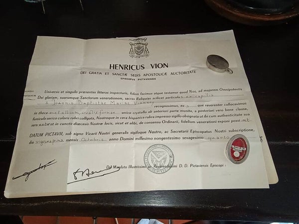 jean baptiste marie vianney hair relic document cure ars priest of ars