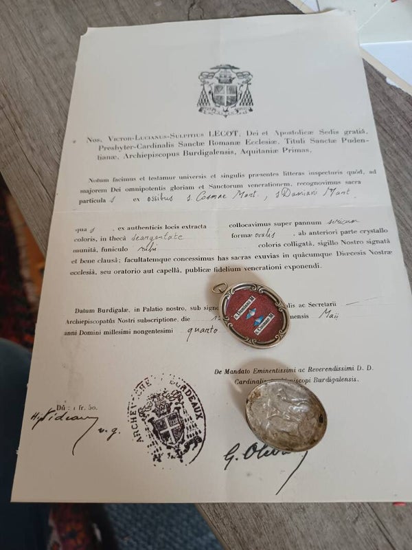 saint cosma and damien relic and document