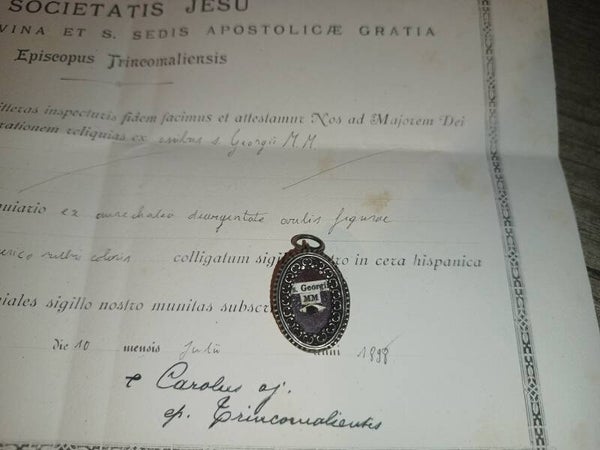 saint george relic and document silvered
