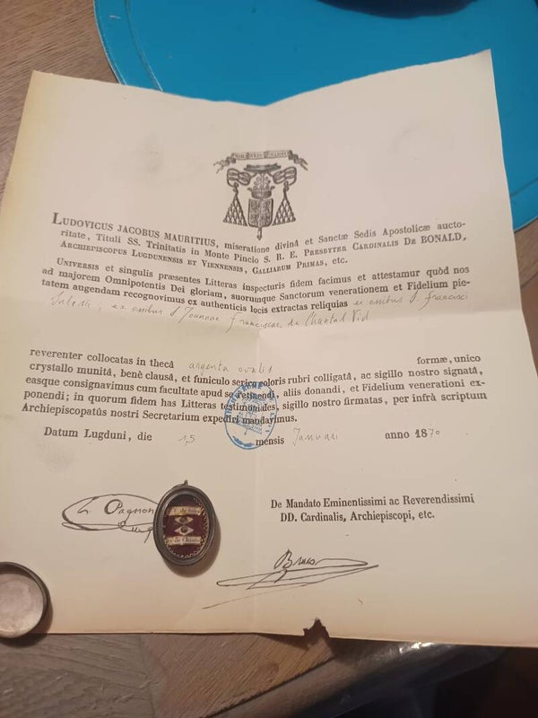 Saint Frances de sales and saint jeanne de chantal relic and document silver holder