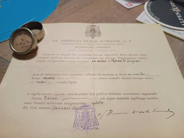 Saint Alphonse alfonse de liguori relic and document