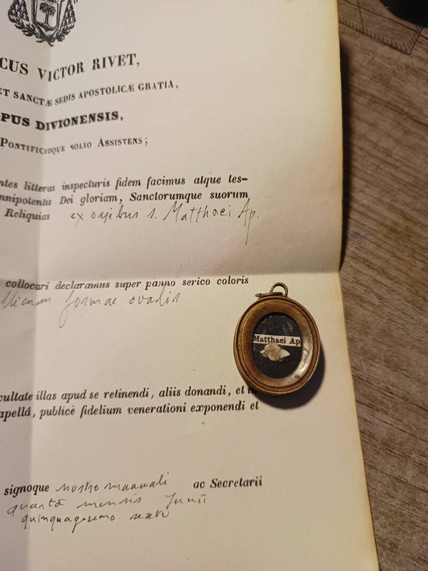 Saint mathew apostle and evangelist relic and document