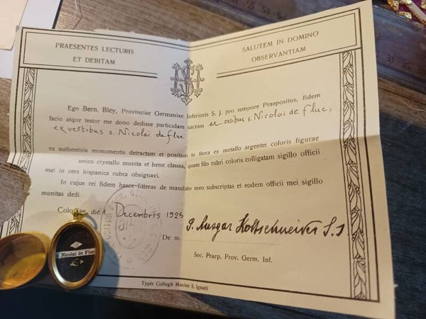 Nicolai de flue Nicolas de Fluh relic and document gilded swiss saint first class and second