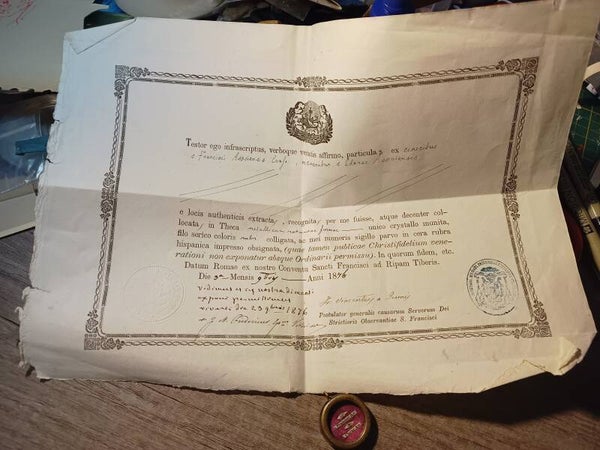 Saint Francis and saint clare relic and document first class