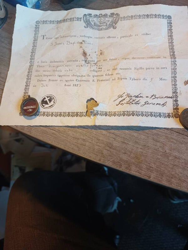 saint john the baptist relic and document