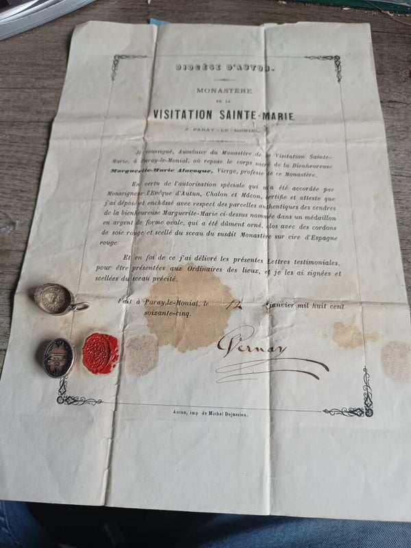 Saint Margaret Mary alacoque relic and document