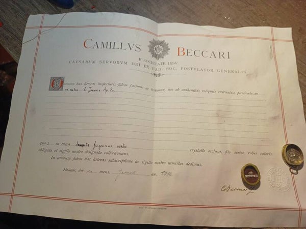 Saint John the apostle evangelist relic and document