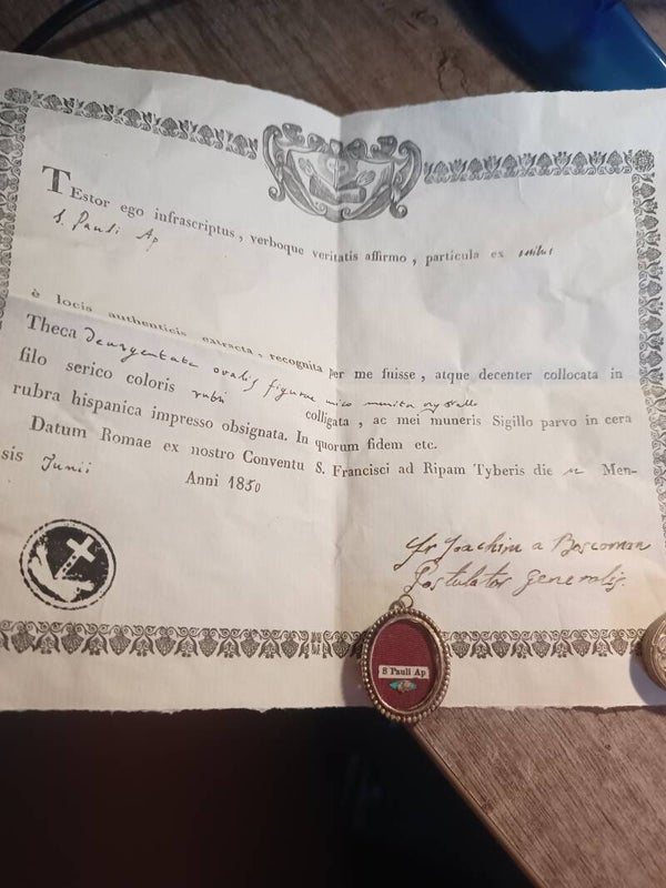 saint paul relic and document excellent condition for it's age