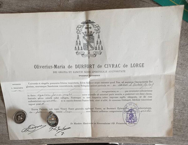 Saint Hubert of Liege luttich relic and document silvered