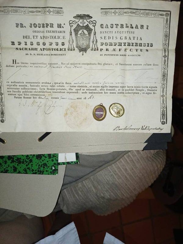 Saint Placid mon. martyr relic and document