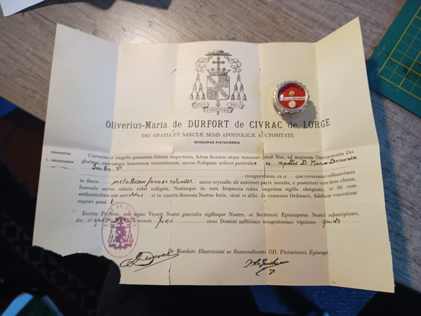 Blessed Bernadette soubirous relic and document