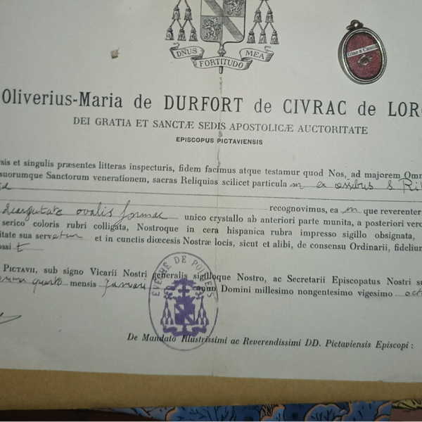 Saint Rita of cassia relic and document