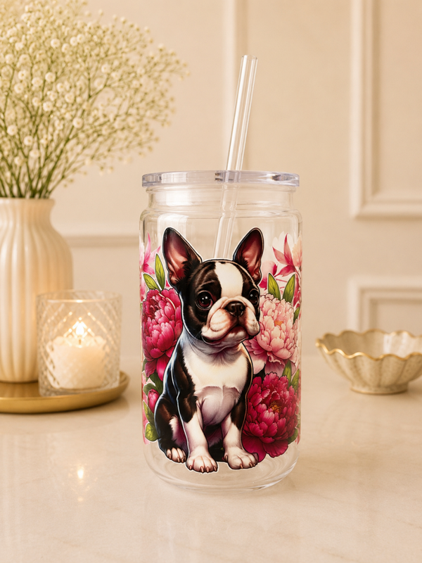 Kunststoff Trinkbecher mit Strohhalm- Boston Terrier