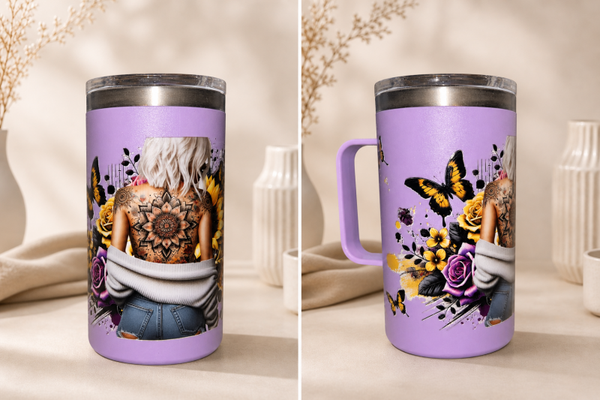 Thermobecher mit Griff- Lila Tattoogirl
