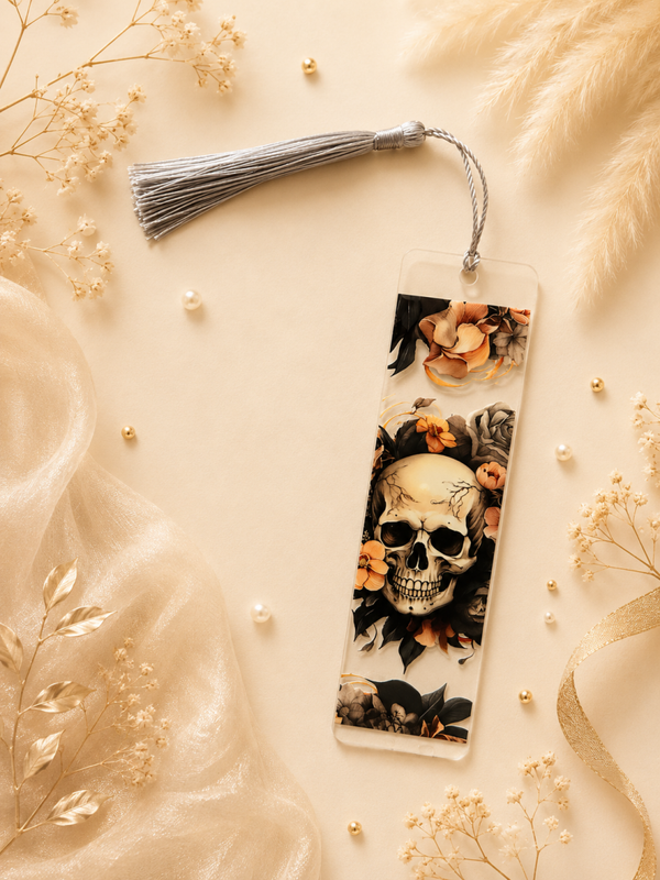 Lesezeichen- Totenkopf floral